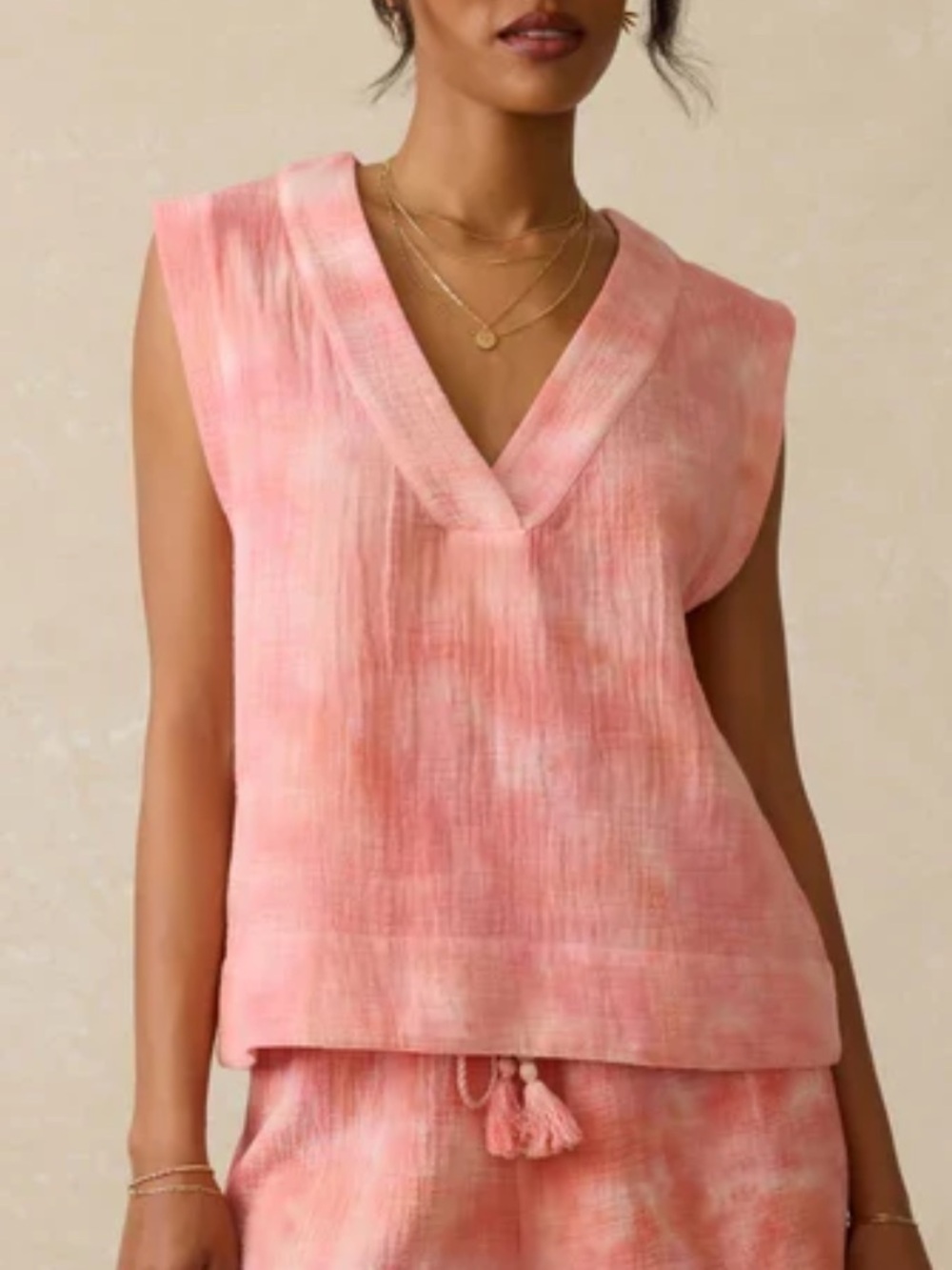 NWT FAHERTY DUNE COTTON GAUZE SIEEVELESS POPOVER PINK SZ LARGE